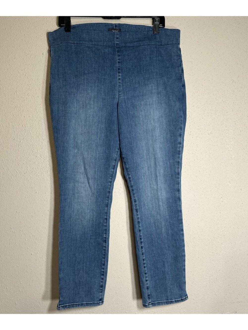 NYDJ Pull On Skinny Straight Jeans Women 14 Blue Denim Lift Tuck High Rise Ankle